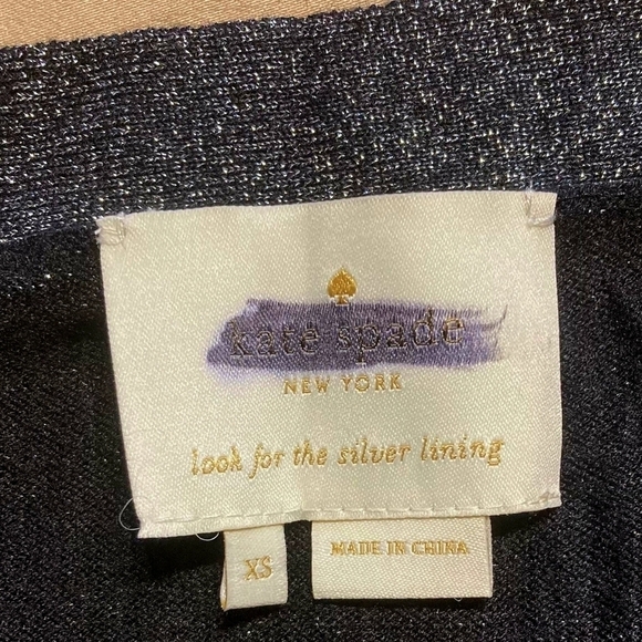 Kate Spade New York Faux Wrap Dress Grey Metallic Silver Knit Pleated V Neck XS - Picture 12 of 14